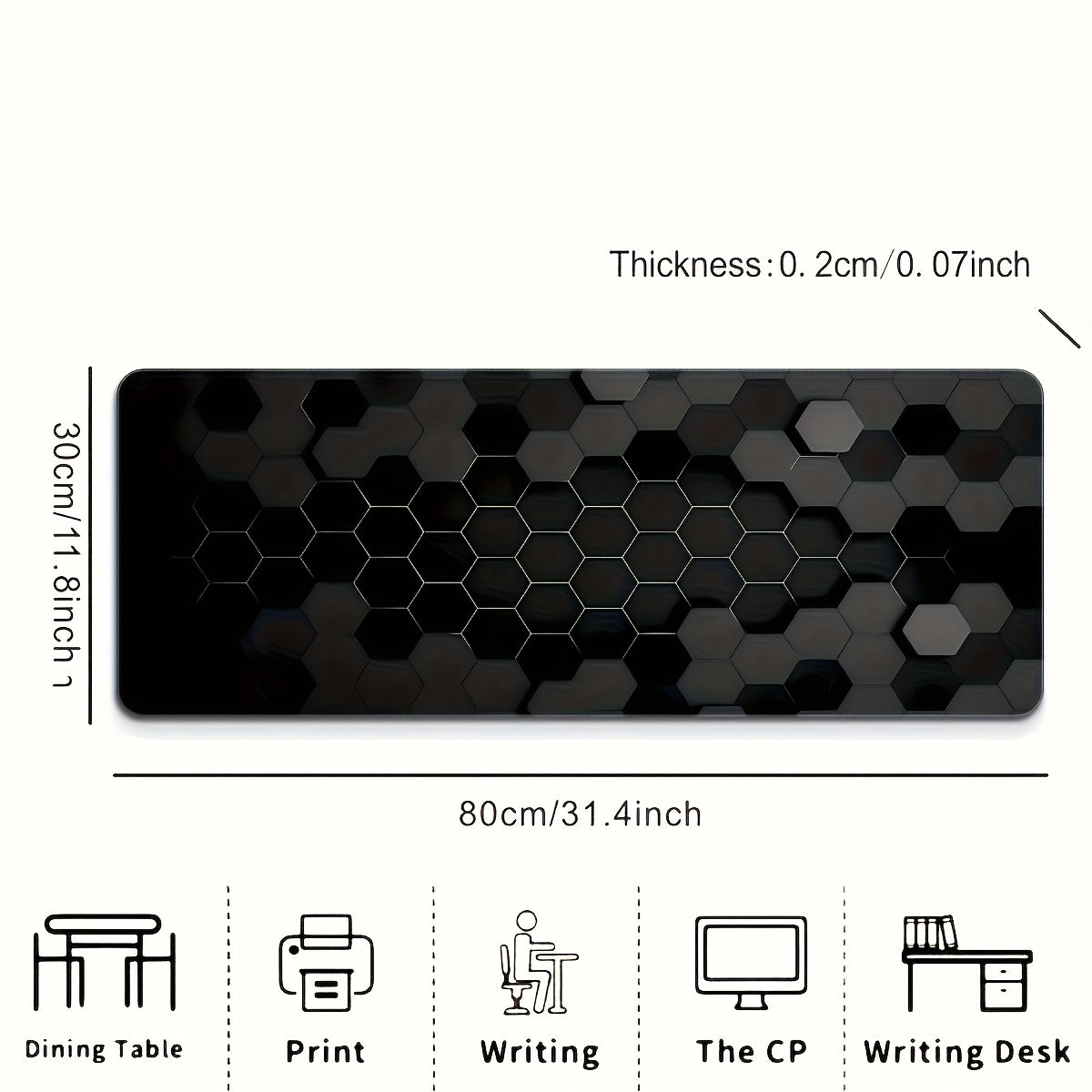 Extra-Large Hexagonal Black & Red Moon Design Gaming Mouse Pad - Durable Rubber Base, Surface - Ideal for Desk Decor, Study, Office - Perfect Gift for Gamers, Mouse Pads for Desk 31.4×11.8inch(80×30cm)