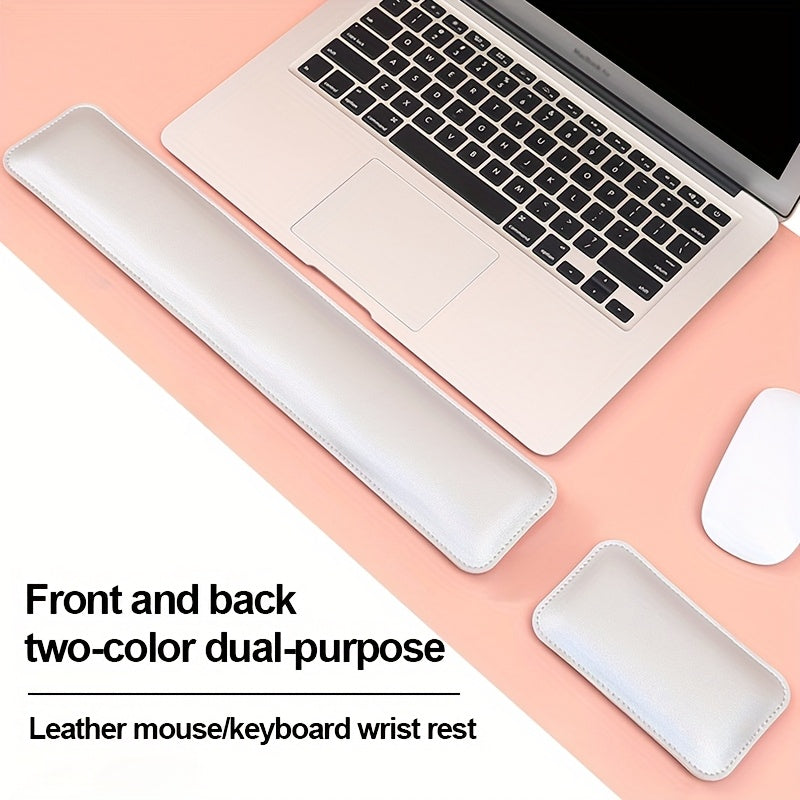 [Non-Slip Desk Mat Set] Three-Piece Large Computer Desk Mat Set, Non-Slip Mouse Pad + Keyboard Pad + Wrist Rest, Office Computer Desk Anti-Slip Protective Mat Double-Sided Faux Leather Mouse and Wrist Support Pad for Laptops, Mechanical Keyboards, Wrist S