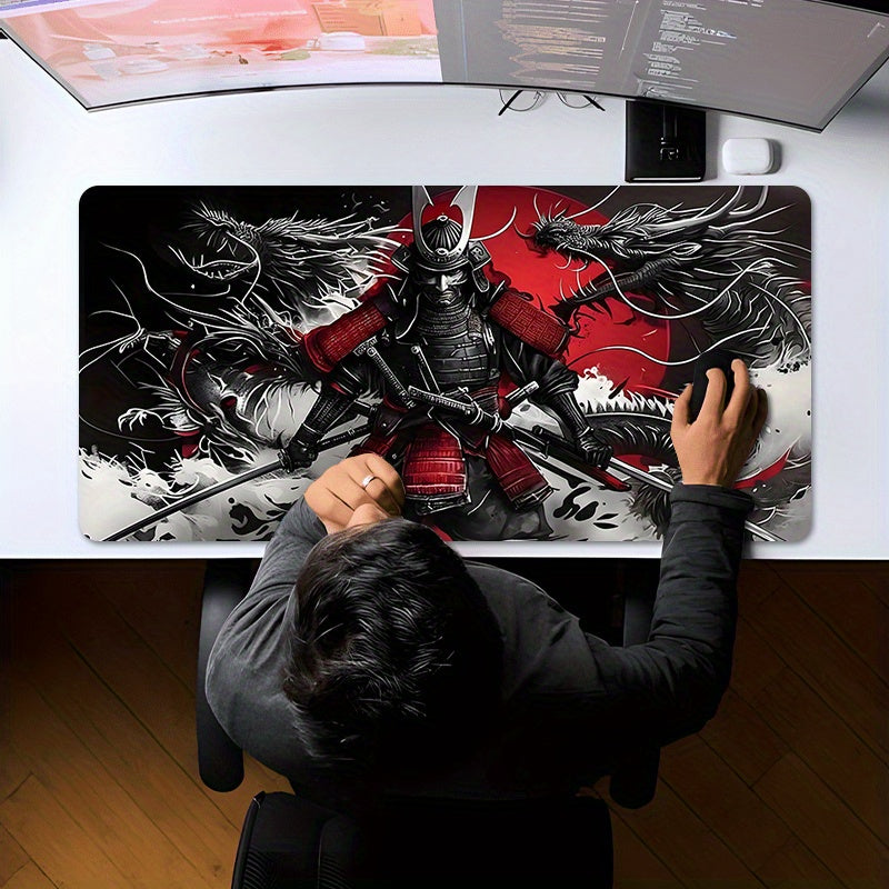 Large Mouse Pad, White Ukiyo-e Style Sports Car Gaming Desk Mat 89.92 x 39.88cm with Non-Slip Rubber Base, Extended Keyboard and Mouse Pad