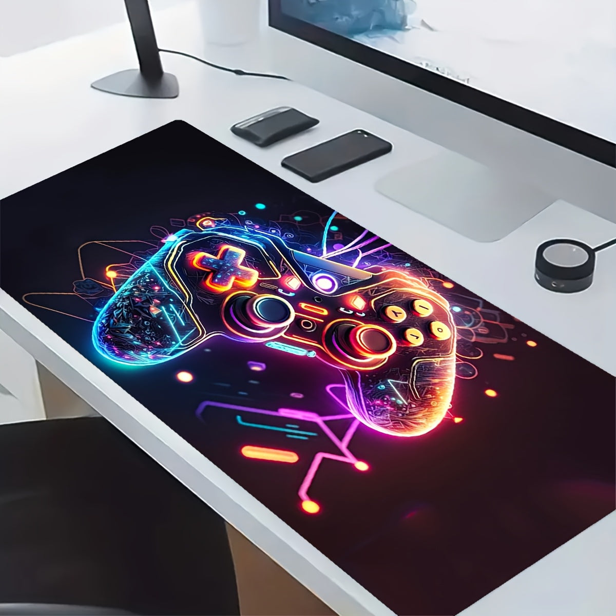 Vibrant Gaming Controller Design Mouse Pad - Non-Slip, Washable Rubber Base - Large Rectangular Desk Mat for Gaming and Office Use - Durable and Comfortable Computer Accessory