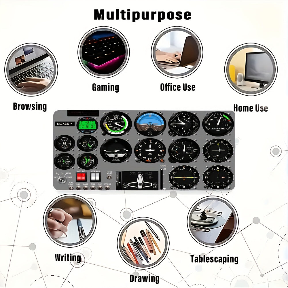 1pc Aviation-Themed Desk Mat with Non-Slip Surface - Realistic Flight Simulator Cockpit Gauge Mockup (Speedometer, Altitude, Fuel) - Non-Slip Base, Compatible with PC, Gaming Setup, Office Decor - Durable Desk Mat for Pilots, Gamers, Aviation Enthusiasts