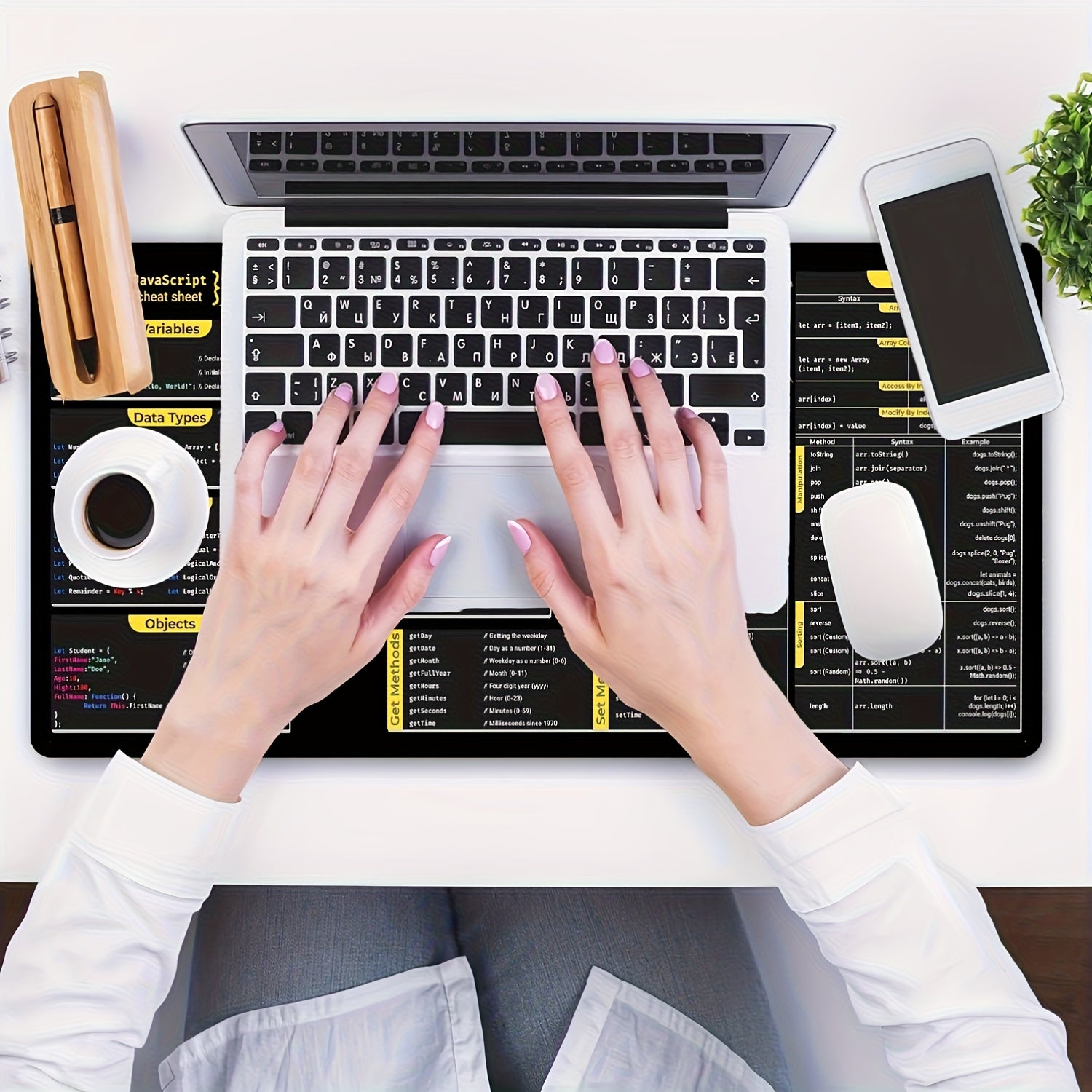 Large Non-Slip Gaming Mouse Pad & Desk Mat with JavaScript Cheat Sheet - Quick Reference Guide for Developers, Office, Home - Smooth Surface, Anti-Slip Rubber Base - Ideal for Coders, Programmers, Computer Setup - Workspace Organizer, Office Workspace, Fu