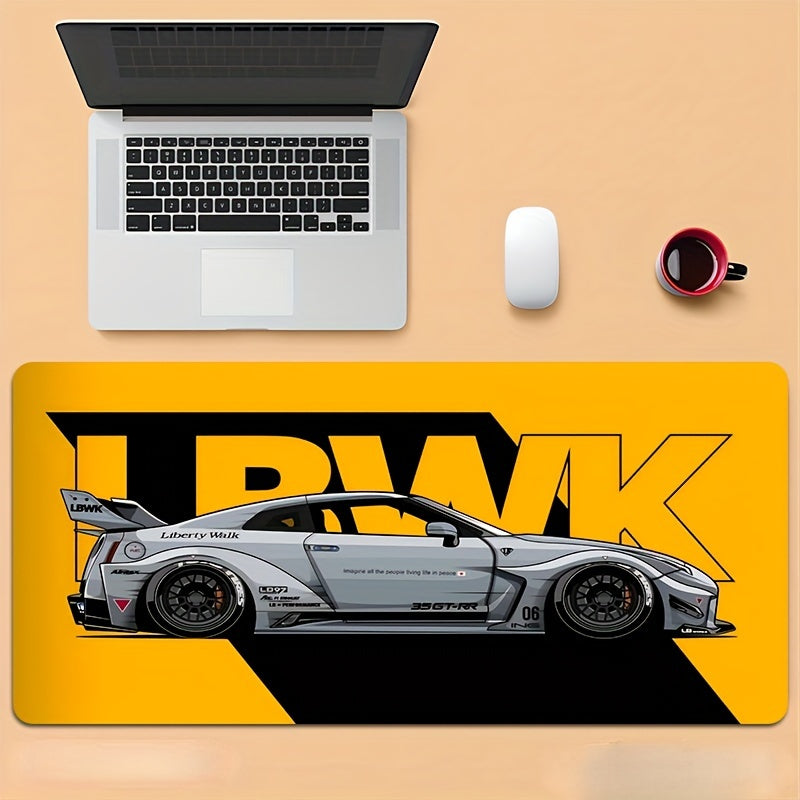 Large Racing-Inspired Rubber Mouse Pad - Non-Slip, Durable Stitched Edges, Oblong Desk Mat for Gaming, Office, and Laptop, Ideal Gift for Computer Enthusiasts and Workspace Decor - 1pc