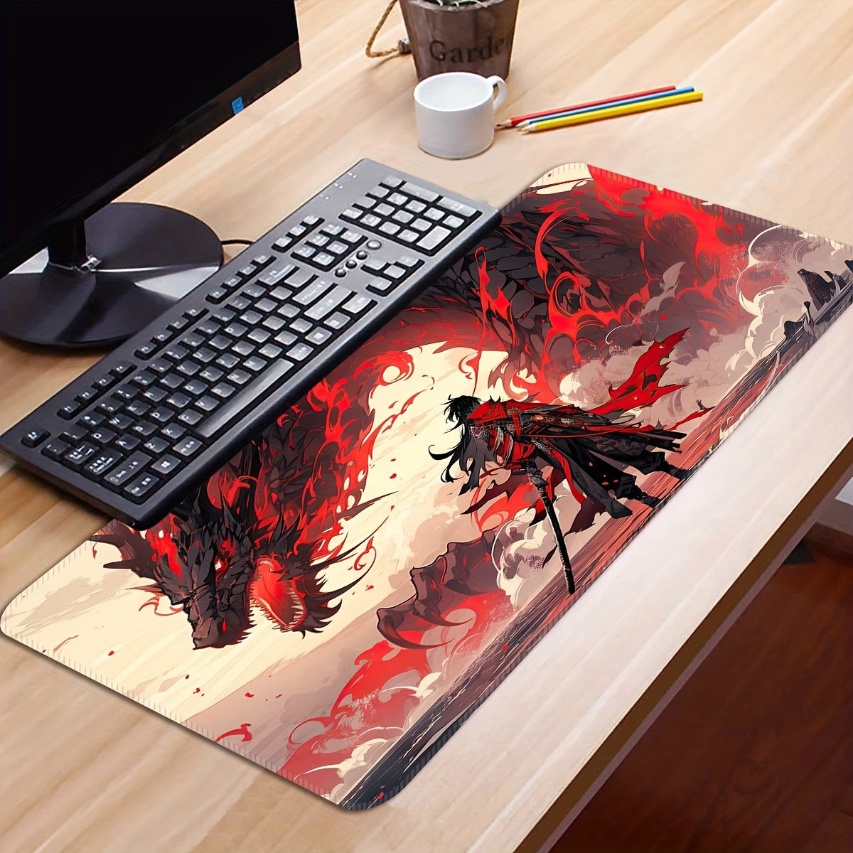 1pc Dragon Warrior Rubber Mouse Pad - Large, Washable, Non-Slip Surface with Dramatic Red & Black Dragon Design, Ideal for Office & Gaming Setup, Perfect Christmas & Halloween Gift, Gaming Desk Mat | Vibrant Desk Decor | Washable Rubber Mat, Dragon Decor