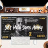 Large "Let's Make Some Money" Dollar Abstract Art Gaming Mouse Pad & Keyboard Mat - Benjamin Franklin Design with Golden Accents, Federal Reserve Inspired Office & Esports Desk Mat for PC, Computer, Workstation Accessories