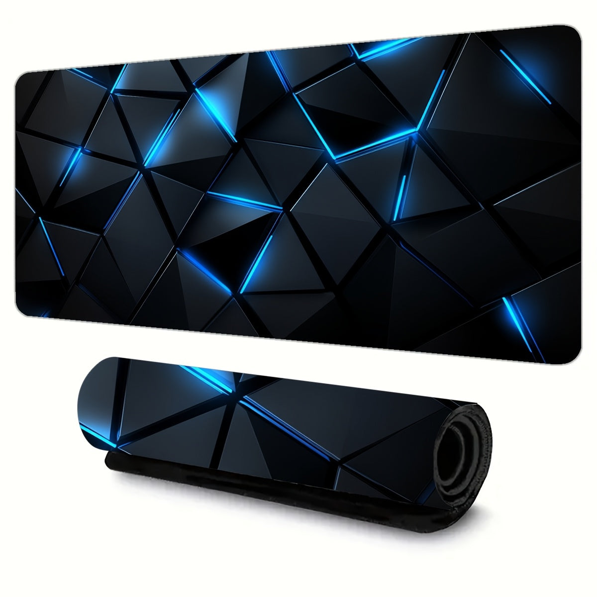 Large Tech-Themed 3D Gaming Mouse Pad with Blue Geometric Design, Non-Slip Rubber Base, Precision Edges - Futuristic Desk Mat for Laptop & Keyboard, Office Accessory, Mouse Pads for Desk 30x70cm (11.8x27.5 inches)