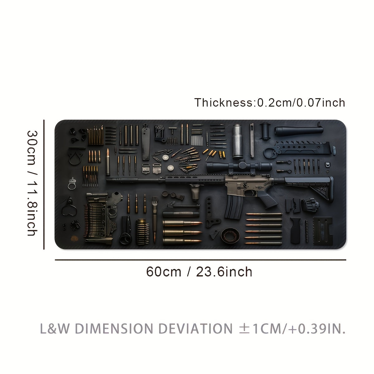 Extra Large Gaming Mouse Pad & Extended Desk Mat - Tactical Military Design with Realistic Gun & Ammo Layout, Non-Slip Rubber Base, Washable Faux Leather Surface, Durable Office & Gaming Mat for PC, Computer, Workstation Accessories, Extra Extra Large Mou 23.6*11.8inches(600x300mm)