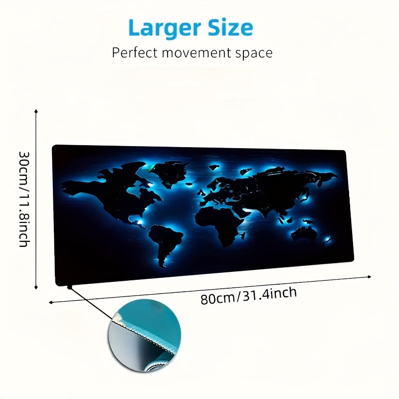 [Glow-in-the-Dark Mouse Pad] Glow-in-the-Dark Large Blue World Map Mouse Pad | Rubber Base Desk Mat for Gaming & Office, Ideal for Laptops and RVs, Perfect Birthday or Christmas Gift 30x80cm(11.8x31.4in)