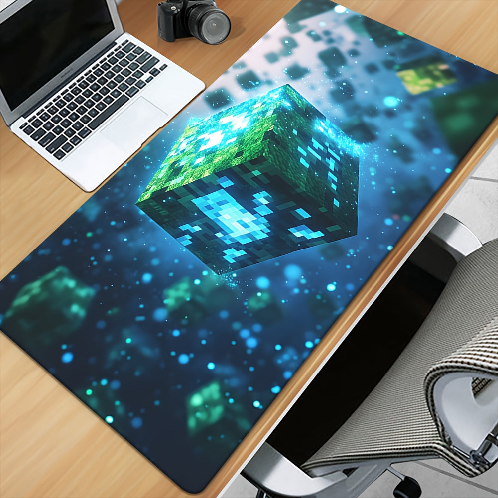 1pc XXL Gaming Desk Mat - Extra Large Mouse Pad & Keyboard Mat with Non-Slip Base, HD Printed Futuristic Blue Cube Design, Durable Polyester Surface for PC, Office, Gaming Setup - Ideal Gamer Gift for Tech Enthusiasts, Workspace Accessory, Modern Aestheti