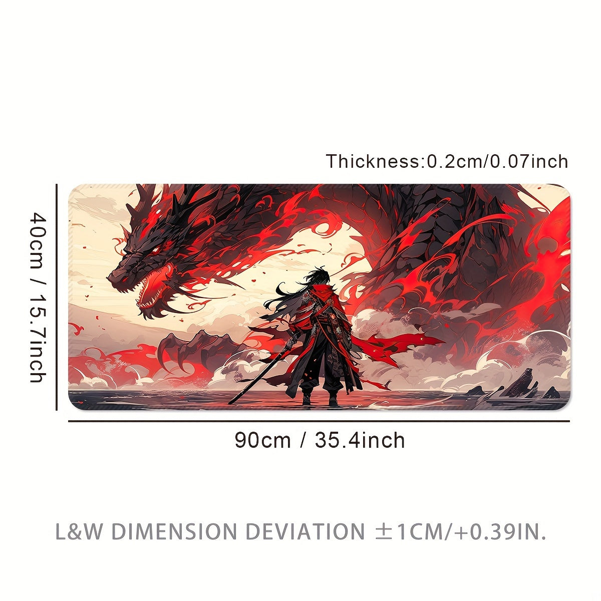 1pc Dragon Warrior Rubber Mouse Pad - Large, Washable, Non-Slip Surface with Dramatic Red & Black Dragon Design, Ideal for Office & Gaming Setup, Perfect Christmas & Halloween Gift, Gaming Desk Mat | Vibrant Desk Decor | Washable Rubber Mat, Dragon Decor 35.4*15.7inch(900x400x2mm)