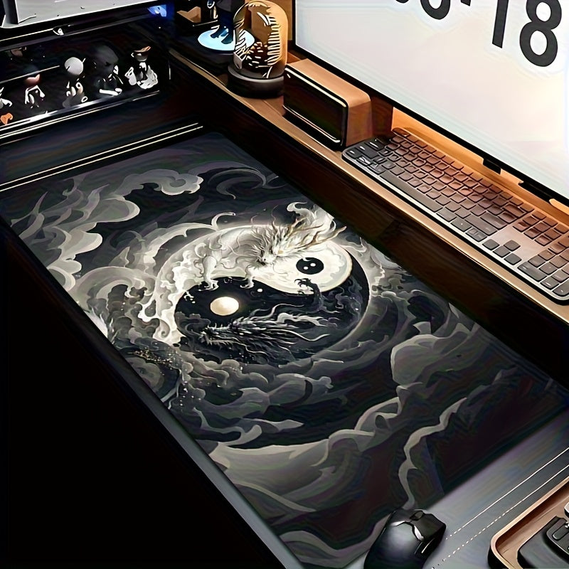 Large Gaming Mouse Pad with Yin-Yang Dragon & Tai Chi Design - Non-Slip Rubber Base, Polyester Surface Desk Mat for Office, Gaming, Home - Ideal Gift for Gamers, Students, Professionals - Asian Martial Arts Inspired Aesthetic Desk Accessory