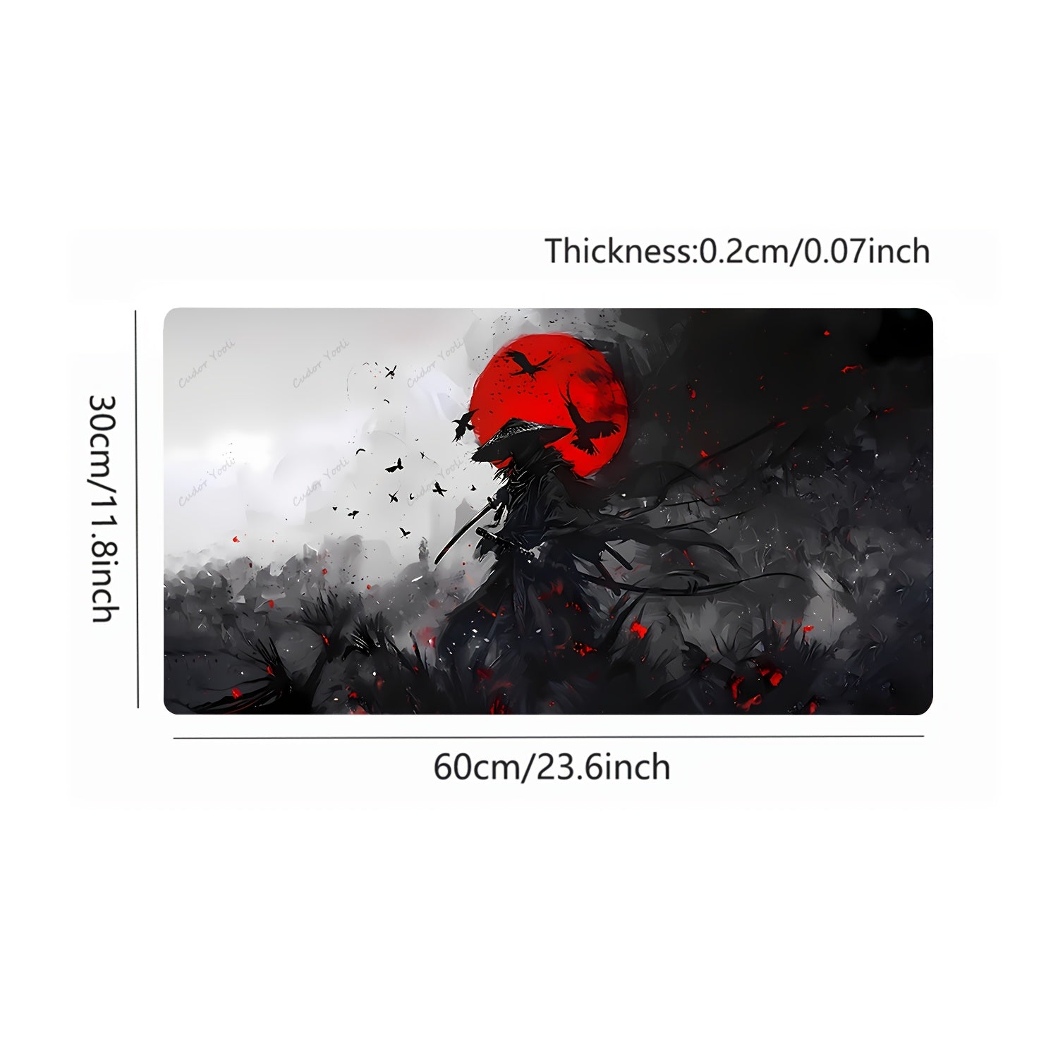[Vibrant Gaming Mouse Pad] Vibrant Red 1pc Japanese Samurai Anime Large Gaming Mouse Pad & Desk Mat | Anti-Slip Rubber Base, Stitched Edges, Durable Construction, Extended Mousepad for PC Gaming, Home Office Desk, Computer Workspace 23.6" x 11.8" (60x30cm)