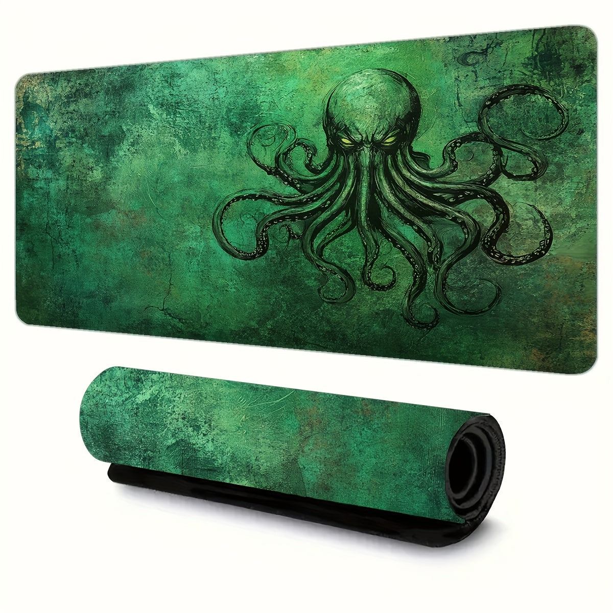1pc Extra Large Cthulhu Mouse Pad & Desk Mat - Non-Slip Rubber Base, Durable Polyester Surface with Ergonomic Wavy Edges, Vibrant Green Octopus Tentacle Lovecraftian Artwork for Office, Gaming, Home Desk - Horror Literature Fan Gift, Workspace Setup, Stur Mixed Color