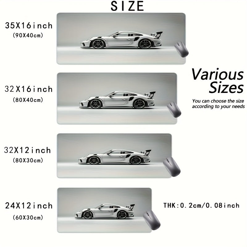 Cool Sports Car Mouse Pad White Minimalist Art Large Gaming Desk Mat with Non-Slip Stitched Edge Rubber Mousepad 35x16 Inch, Computer Laptop Keyboard Mat for Home Office Desk Pad for Best Gift