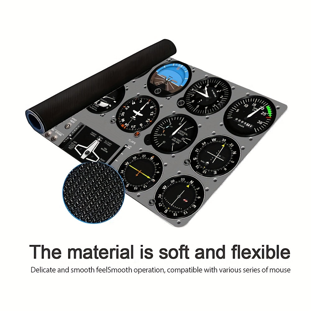 1pc Aviation-Themed Desk Mat with Non-Slip Surface - Realistic Flight Simulator Cockpit Gauge Mockup (Speedometer, Altitude, Fuel) - Non-Slip Base, Compatible with PC, Gaming Setup, Office Decor - Durable Desk Mat for Pilots, Gamers, Aviation Enthusiasts