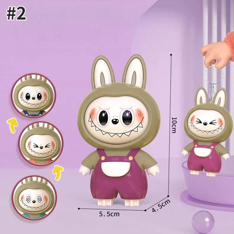 4 in 1 Mood Labubu Face Changing Keychain Purple Expression Keychain