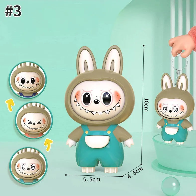 4 in 1 Mood Labubu Face Changing Keychain Green Expression Keychain