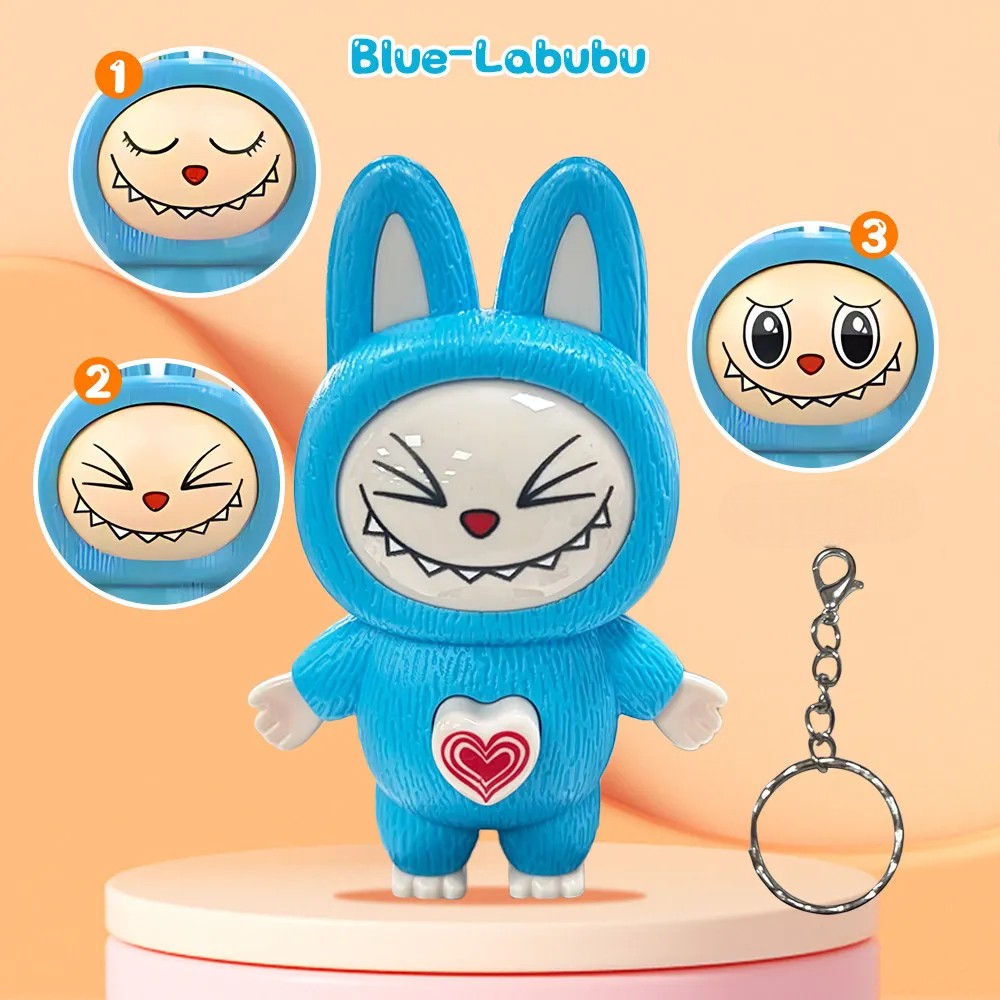 Labubu Monochrome Mood Swings Keychain Blue Expression Keychain
