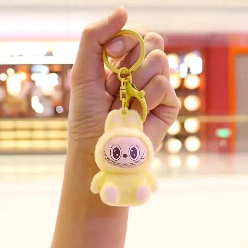 Labubu Have a Seat Mini Flock Keychain Yellow Plush Keychain