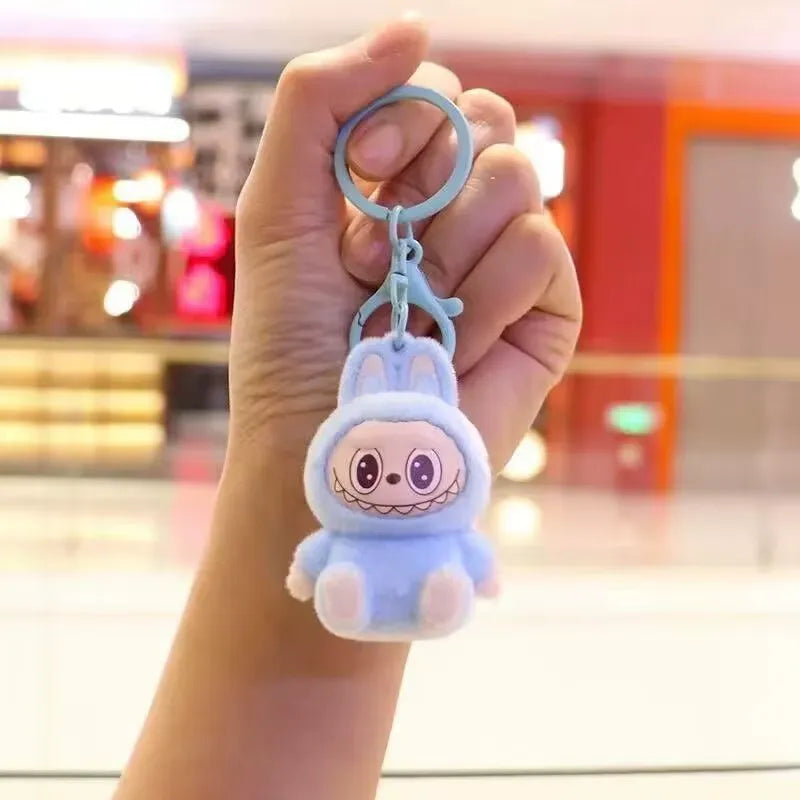 Labubu Have a Seat Mini Flock Keychain Blue Plush Keychain