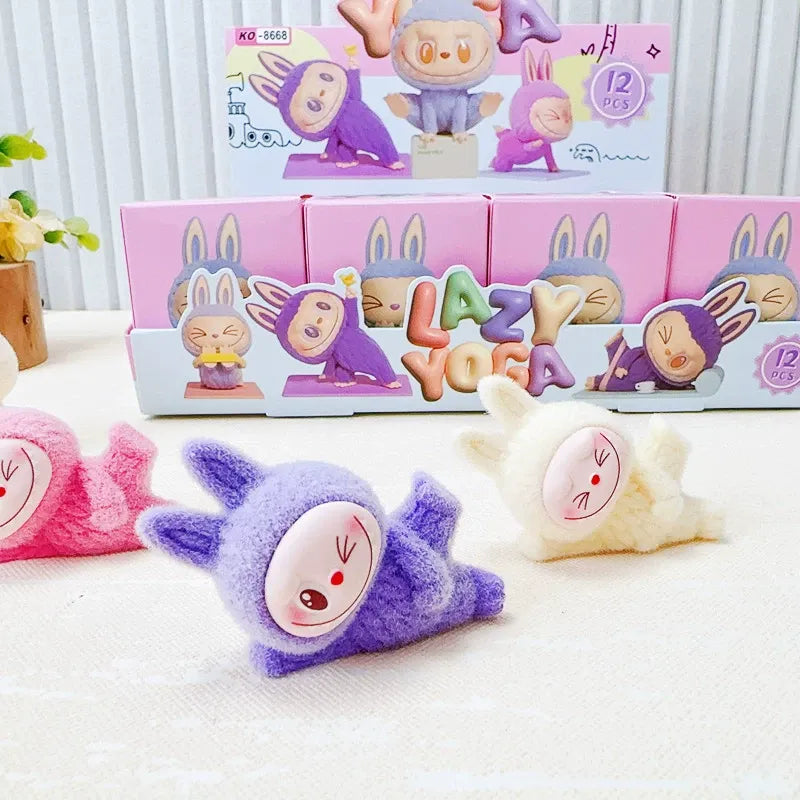 Labubu Mini Lazy Yoga Flocked Blind Box Action Figure