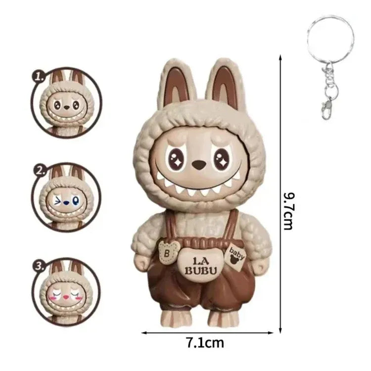 Labubu Jumpsuit Face Changing Keychain Brown Expression Keychain