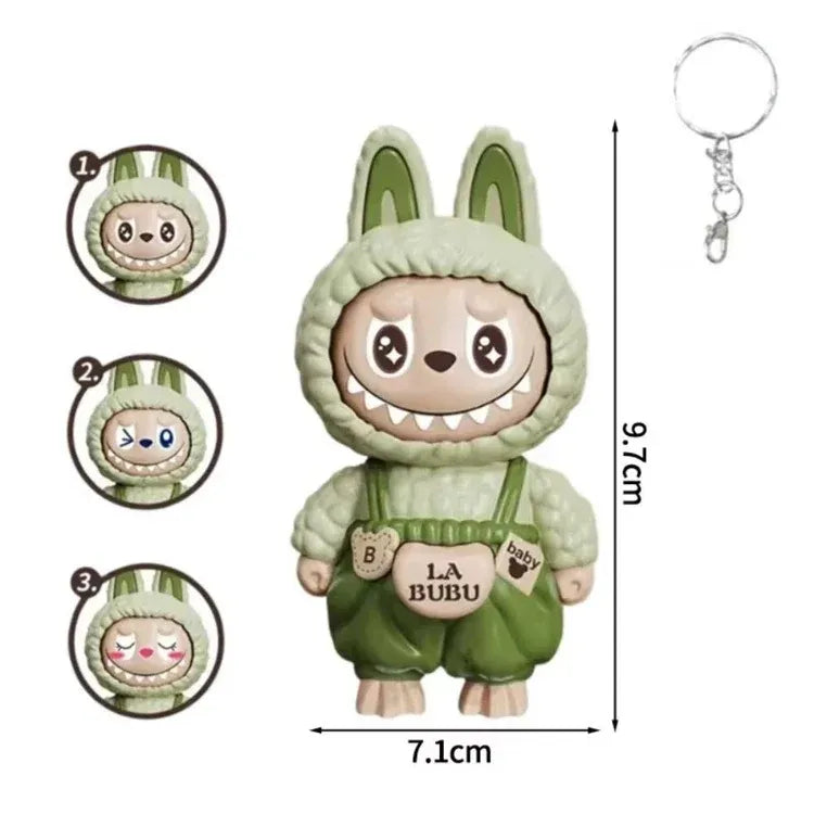 Labubu Jumpsuit Face Changing Keychain Green Expression Keychain