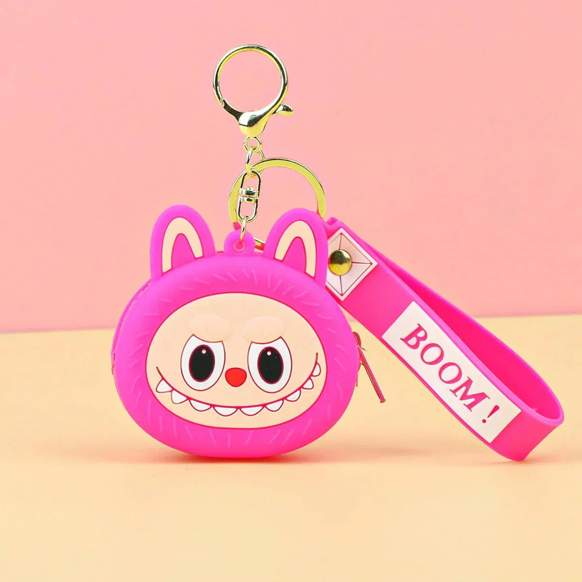Grinning Labubu Boom Coin Purse Dark Pink Coin Purse