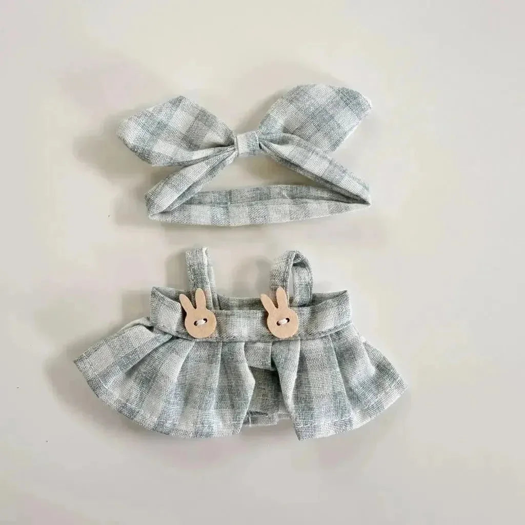 Handmade Labubu Plaid Pink Green Dress Doll Outfit