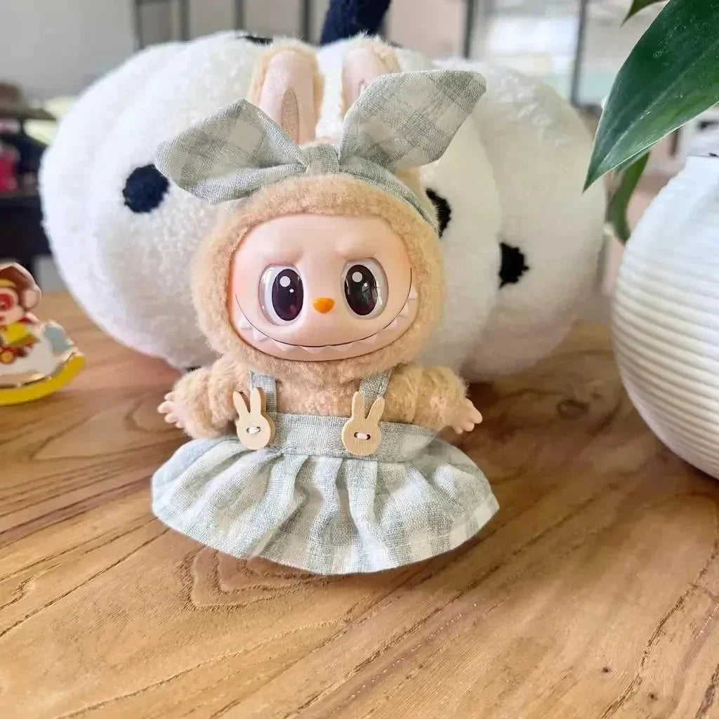 Handmade Labubu Plaid Pink Green Dress Doll Outfit