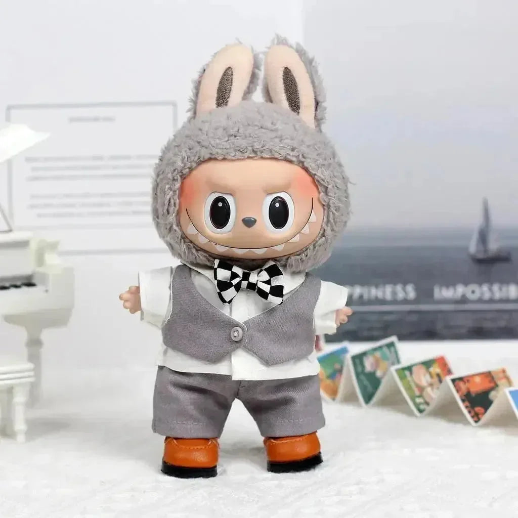 Handmade Wedding Couple Labubu Outfit Gray Doll Outfit