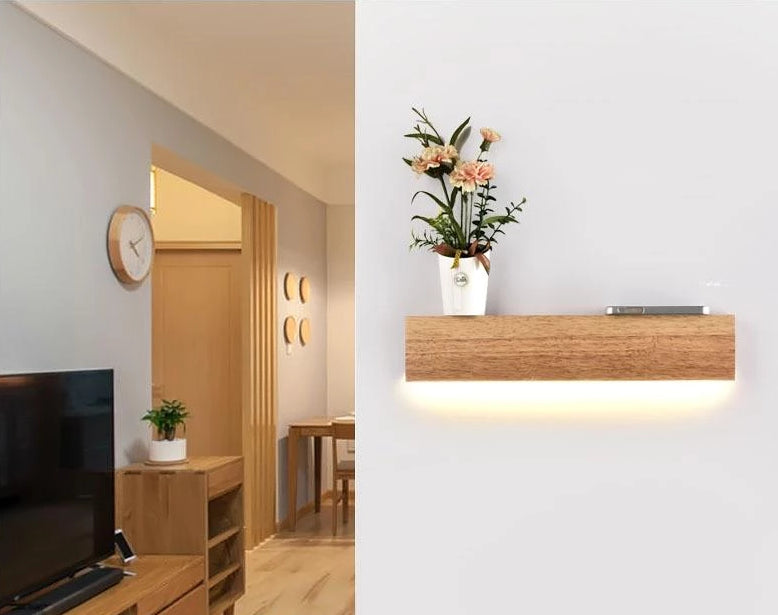 Calarbo™ Eliana - Modern Wood Oak Shelf & Lamp Light