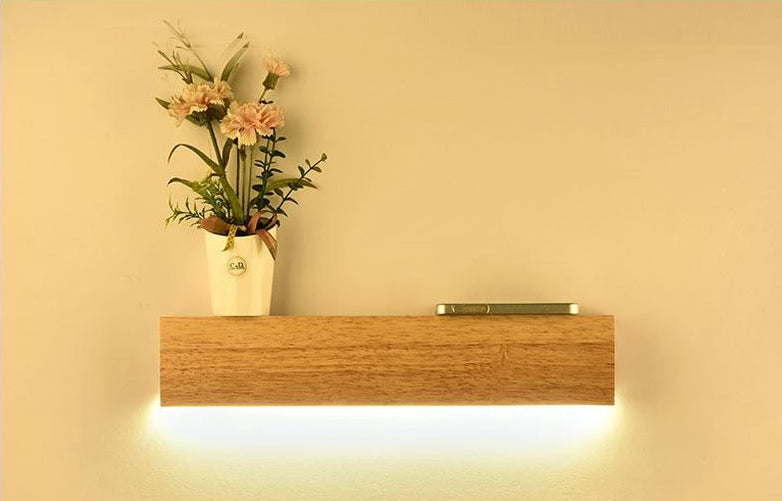 Calarbo™ Eliana - Modern Wood Oak Shelf & Lamp Light