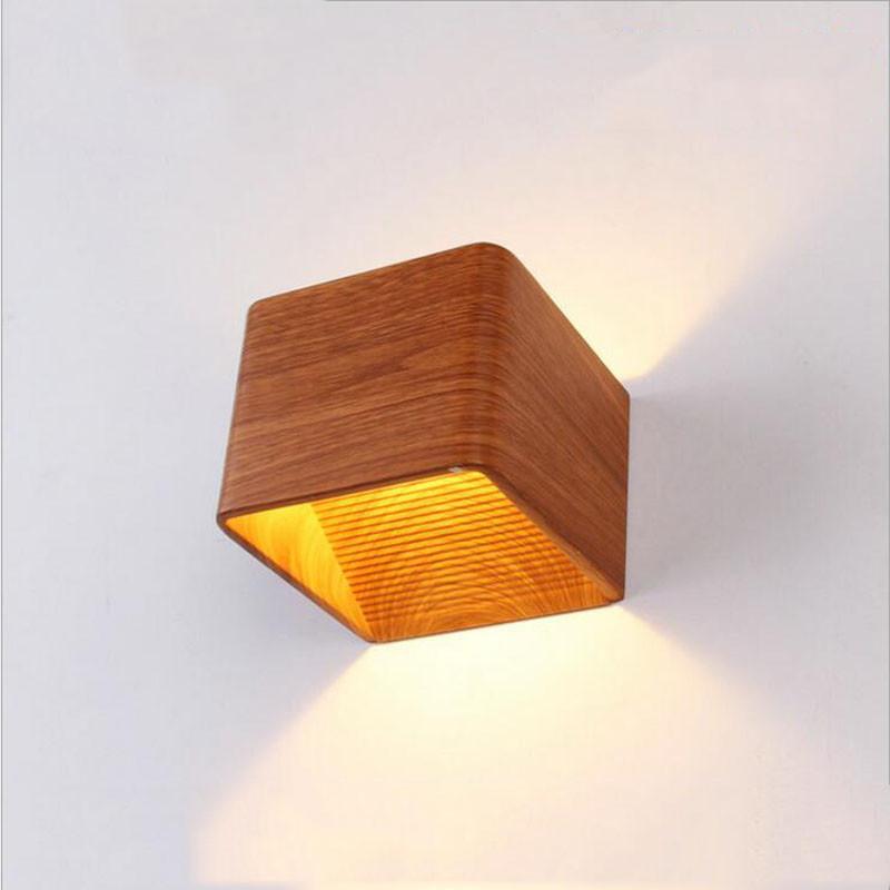 Calarbo™ Modern LED Up Down Cube Wall Lamp Wood Finish Light