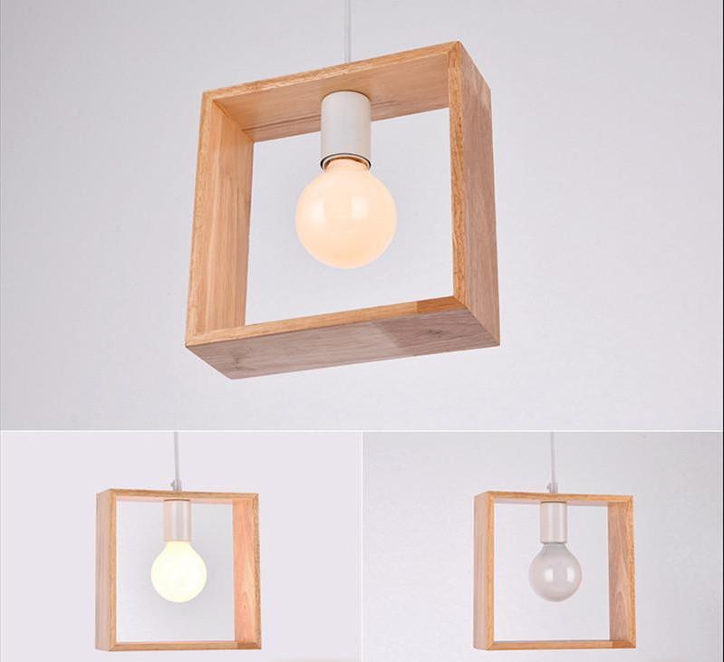 Calarbo™ Geometric Hanging Wooden Lights Square Light