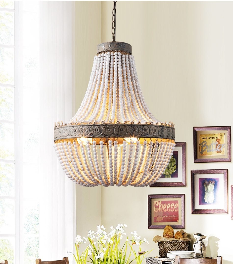 Calarbo™ Metis - Vintage Wooden Beaded Round Chandelier Chandelier