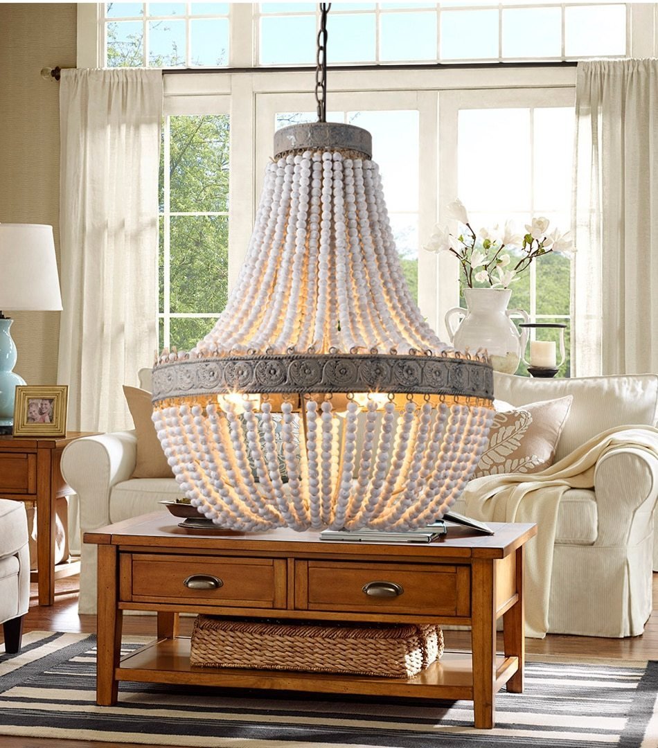 Calarbo™ Metis - Vintage Wooden Beaded Round Chandelier Chandelier